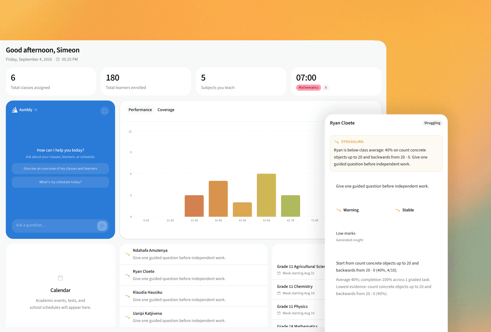 Asmbly real-time learner progress and curriculum insights
