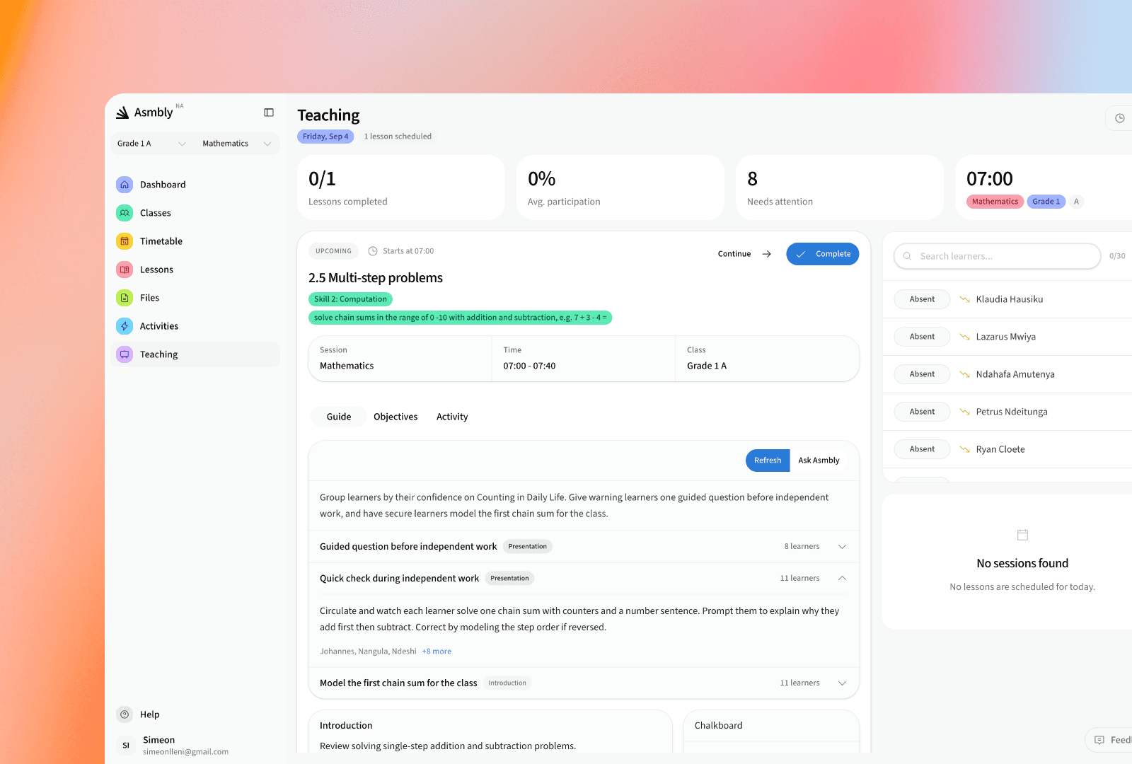 Asmbly real-time lesson delivery, attendance, and student support