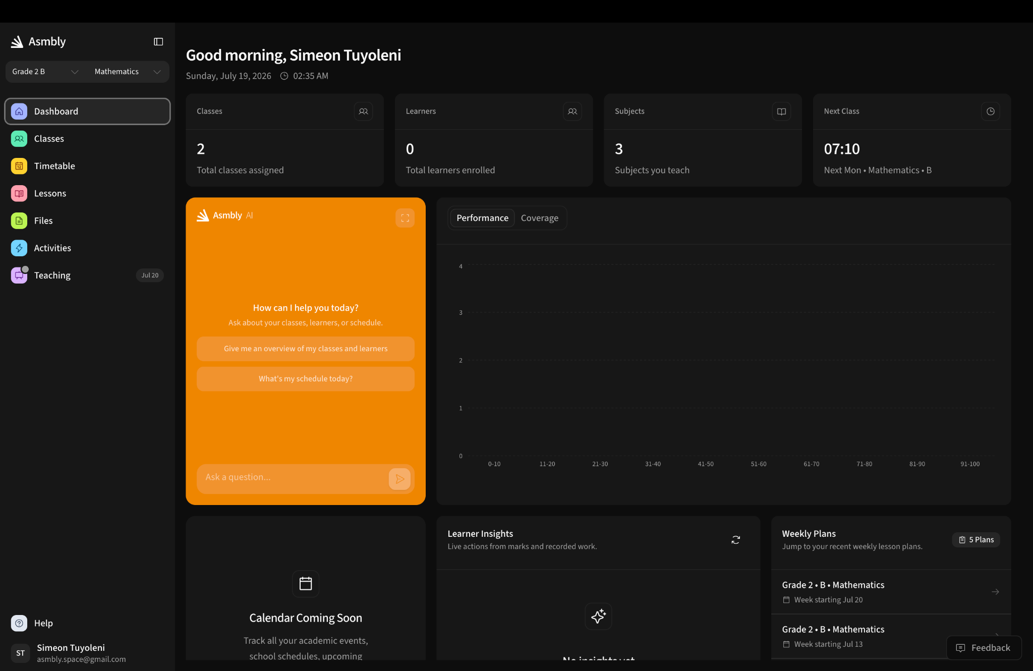 Asmbly dashboard and learner insights